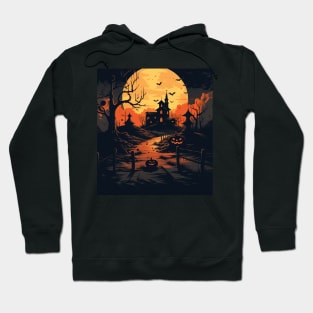 Spooky Halloween: Haunted House and Pumpkins Hoodie